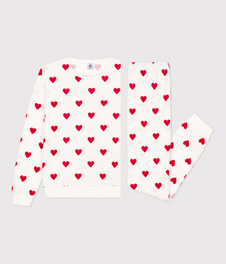 Pyjama c&oelig;ur en coton femme blanc MARSHMALLOW/rouge TERKUIT