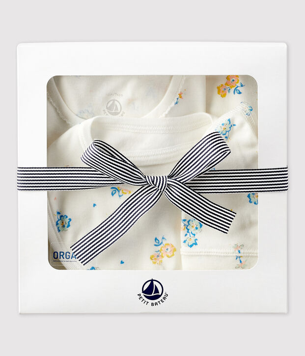 Coffret cadeau naissance fleurs b&eacute;b&eacute; en coton biologique multicouleur