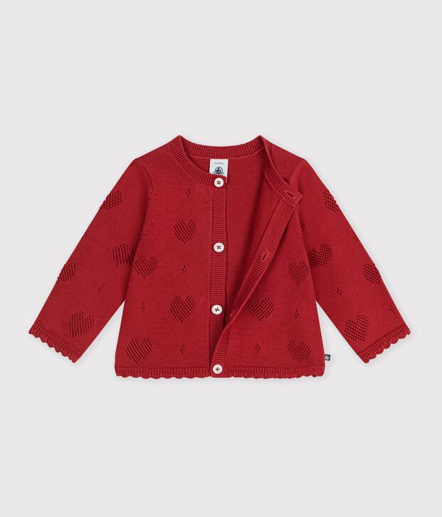 Cardigan b&eacute;b&eacute; en coton &agrave; motifs c&oelig;urs rouge
