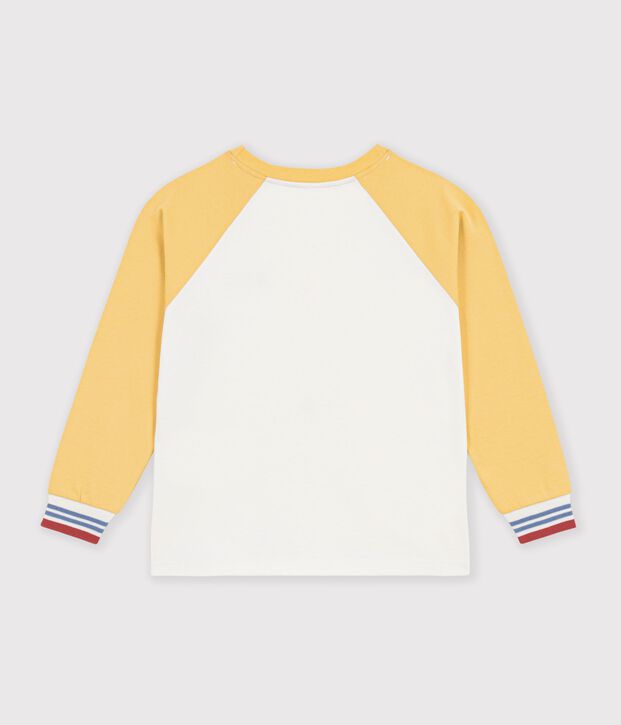 Tee-shirt enfant manches longues en coton colorblock &eacute;cru/multicouleur