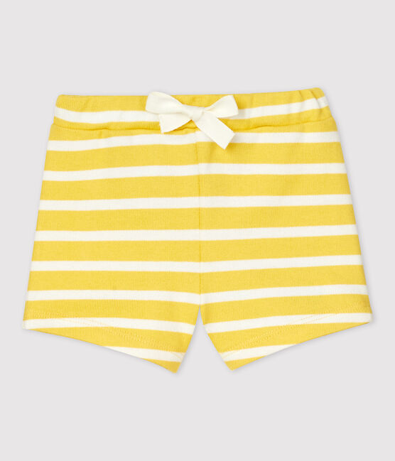 Short en jersey épais bébé jaune ORGE/blanc MARSHMALLOW