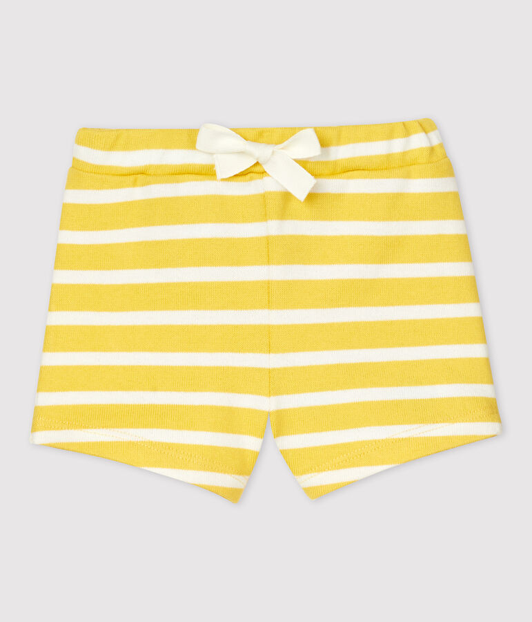 Short en jersey &eacute;pais b&eacute;b&eacute; jaune/blanc