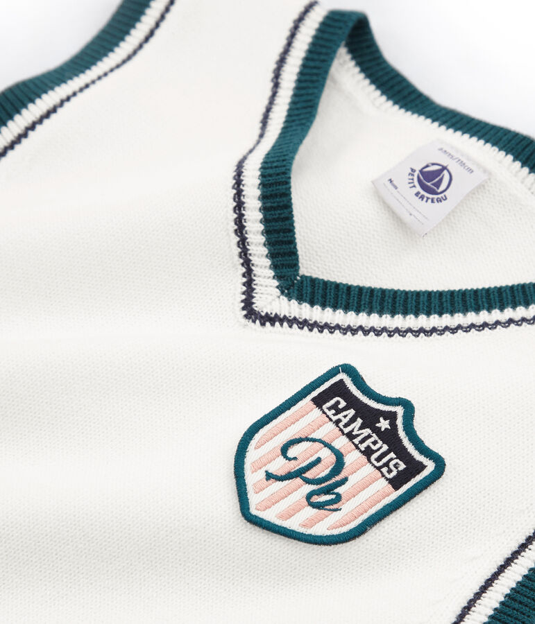 Pull sans manches enfant gar&ccedil;on blanc MARSHMALLOW/blanc MULTICO