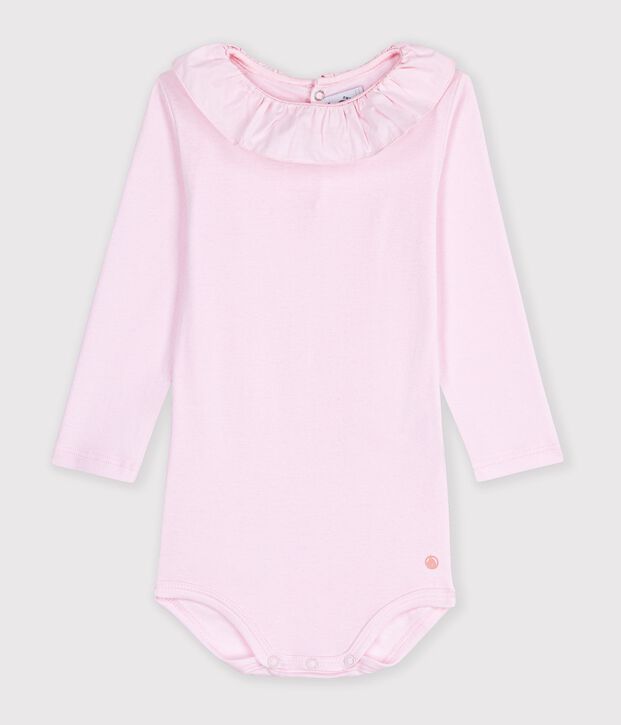 Body b&eacute;b&eacute; en coton uni &agrave; col rose clair