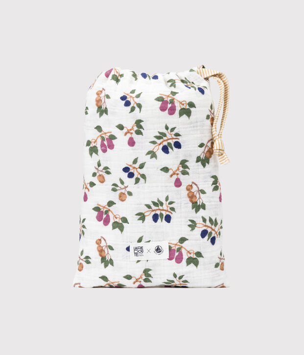 Lot de 3 langes b&eacute;b&eacute; imprim&eacute;s fruits et milleraies blanc/jaune/multicouleur