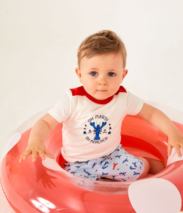 Tee shirt manches courtes b&eacute;b&eacute; gar&ccedil;on blanc/rouge