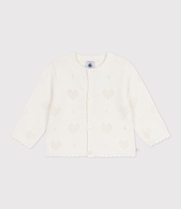 Cardigan b&eacute;b&eacute; en coton &agrave; motifs c&oelig;urs blanc