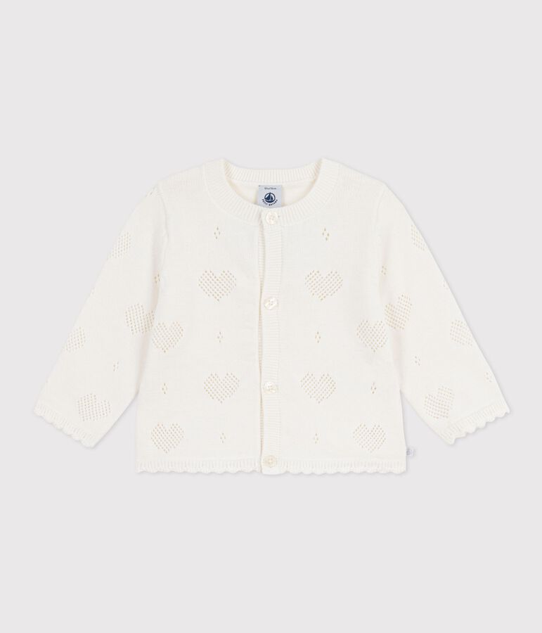 Cardigan b&eacute;b&eacute; en coton &agrave; motifs c&oelig;urs blanc MARSHMALLOW