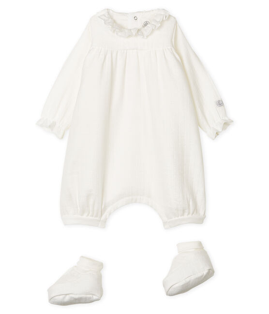 Ensemble combinaisons et chaussons bébé blanc MARSHMALLOW