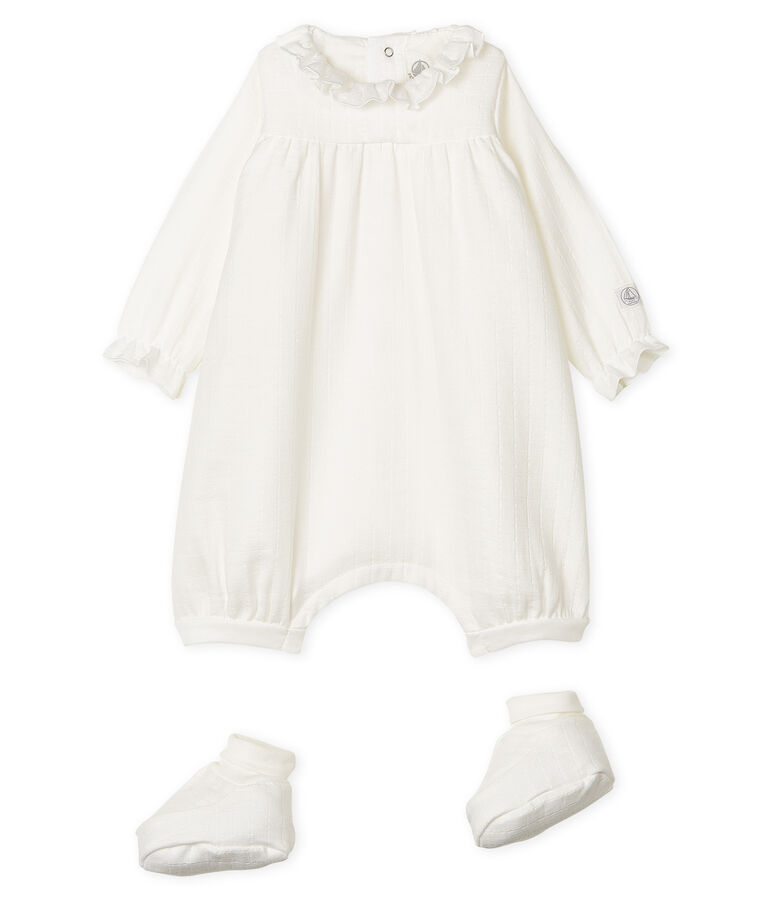 Ensemble combinaisons et chaussons b&eacute;b&eacute; blanc MARSHMALLOW