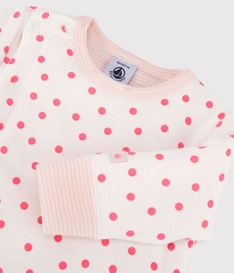 Combinaison ouatin&eacute;e sans pieds b&eacute;b&eacute; en coton blanc MARSHMALLOW/rose PETAL