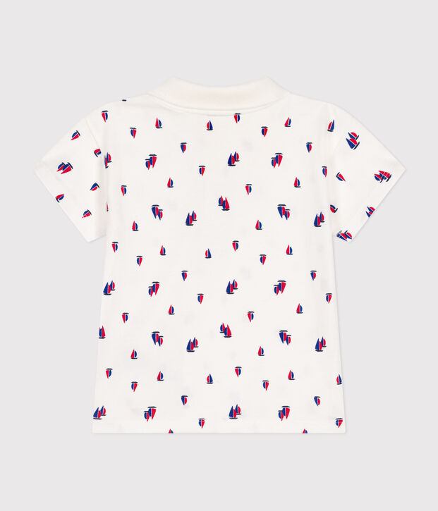 Polo manches courtes en jersey fin b&eacute;b&eacute; blanc/multicouleur