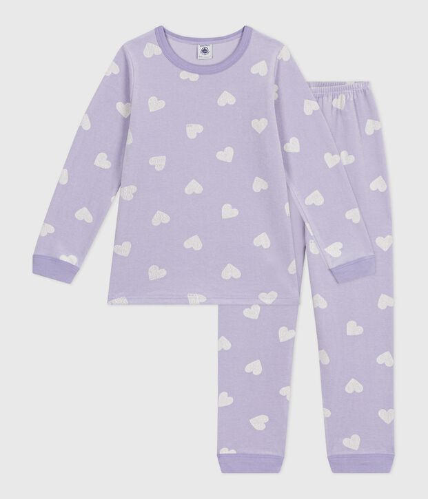Pyjama enfant en velours imprim&eacute; c&oelig;urs violet/blanc