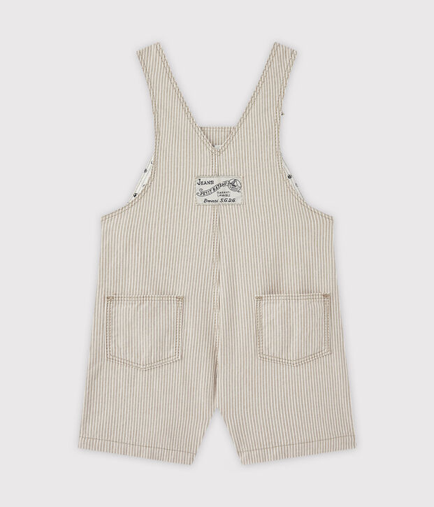 Salopette short b&eacute;b&eacute; gar&ccedil;on gris/blanc