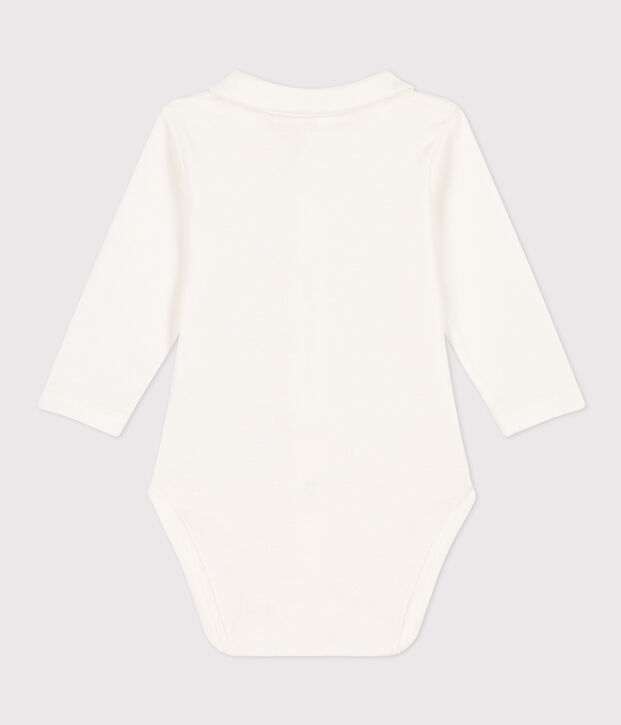Body manches longues &agrave; col en coton b&eacute;b&eacute; blanc