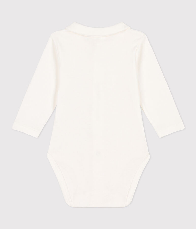 Body manches longues &agrave; col en coton b&eacute;b&eacute; blanc MARSHMALLOW