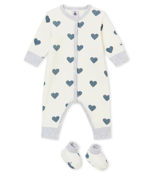 Ensemble nuit b&eacute;b&eacute; fille blanc/gris