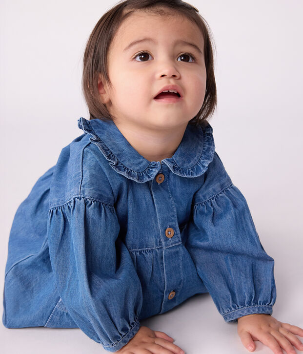 Robe b&eacute;b&eacute; en denim manches longues &agrave; col bleu