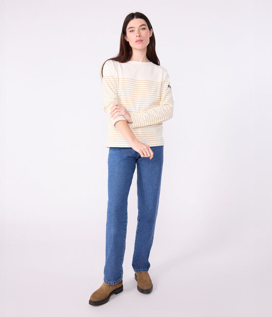 Tee-shirt marinière femme en coton beige MILK/ CAJOU