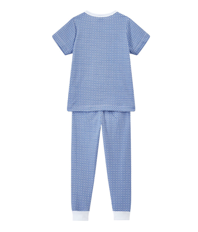 Pyjama gar&ccedil;on en tubique manches courtes blanc/bleu