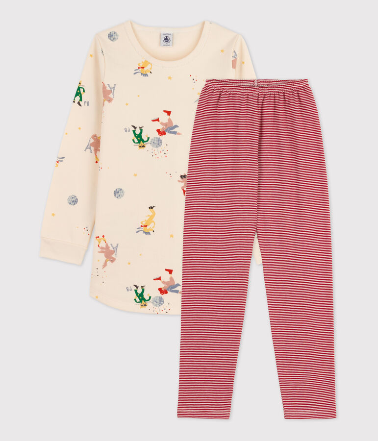 Chemise de nuit phosphorescente petite fille en molleton et en coton &eacute;cru/multicouleur