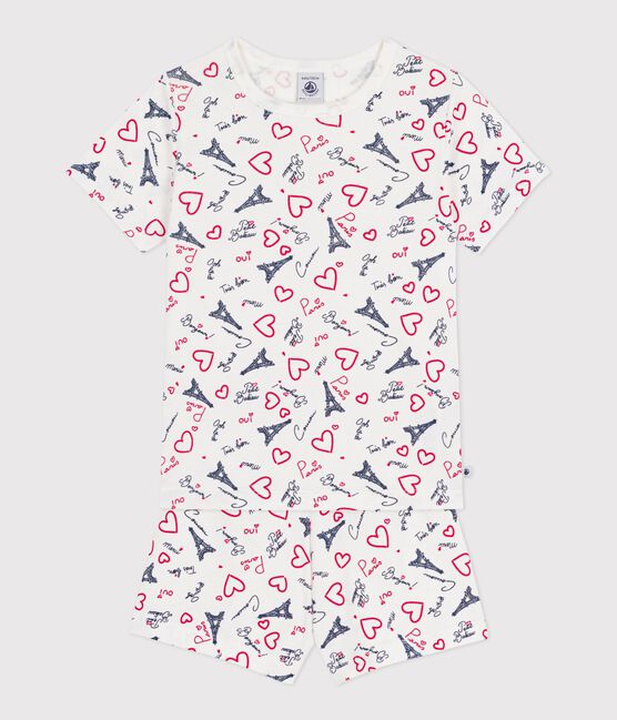 Pyjama short enfant en coton imprimé Paris blanc MARSHMALLOW/blanc MULTICO