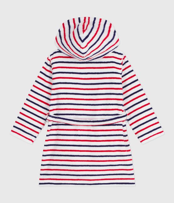Peignoir enfant en coton éponge à rayures blanc MARSHMALLOW/blanc MULTICO