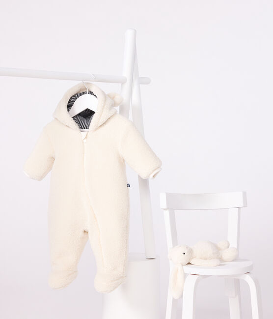 Combipilote bébé en sherpa avec oreilles et doublée milleraies écru MILK