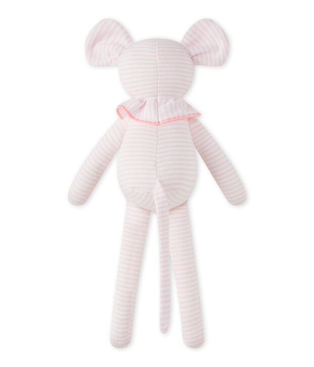 Doudou souris ray&eacute; milleraies rose/blanc