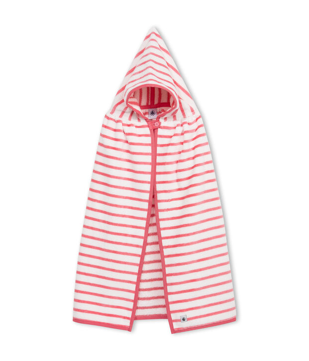 Cape de bain b&eacute;b&eacute; mixte en &eacute;ponge blanc/rose