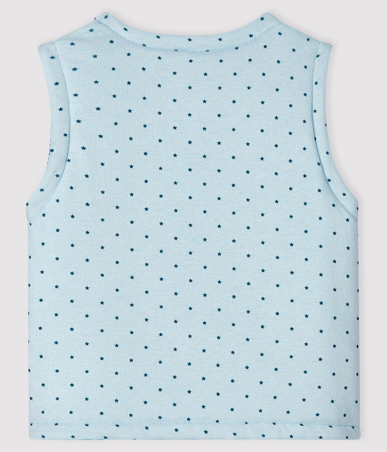 Gilet bleu sans manches r&eacute;versible b&eacute;b&eacute; gar&ccedil;on en c&ocirc;te ouatin&eacute;e bleu FRAICHEUR/blanc MULTICO