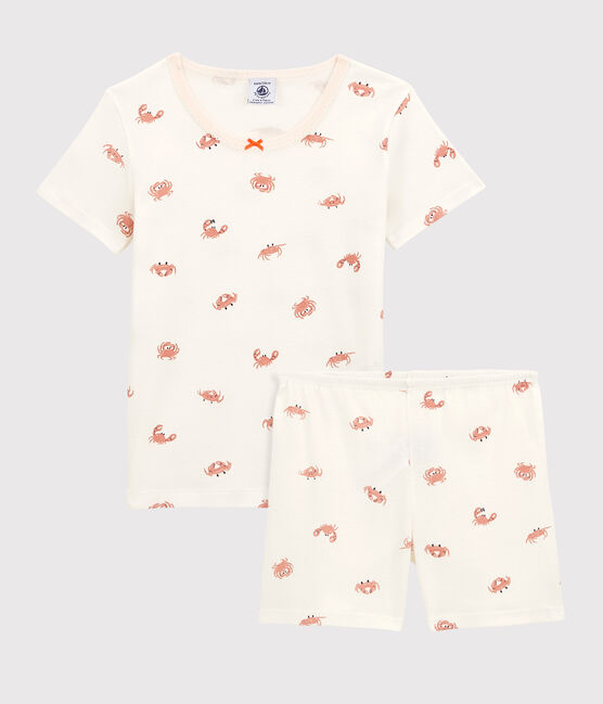 Pyjacourt crabes petite fille en coton blanc MARSHMALLOW/blanc MULTICO