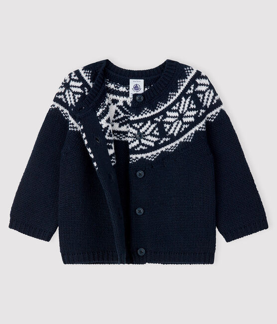 Cardigan 100% laine bébé bleu SMOKING/blanc MARSHMALLOW