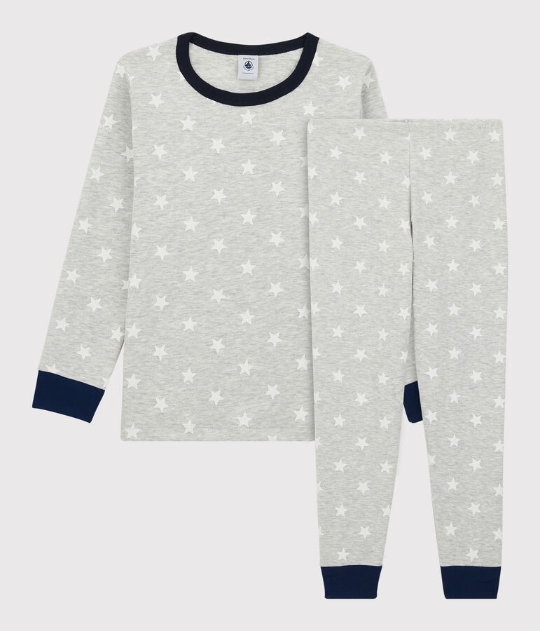 Pyjama imprim&eacute; &eacute;toiles petit gar&ccedil;on en coton gris BELUGA/blanc MARSHMALLOW