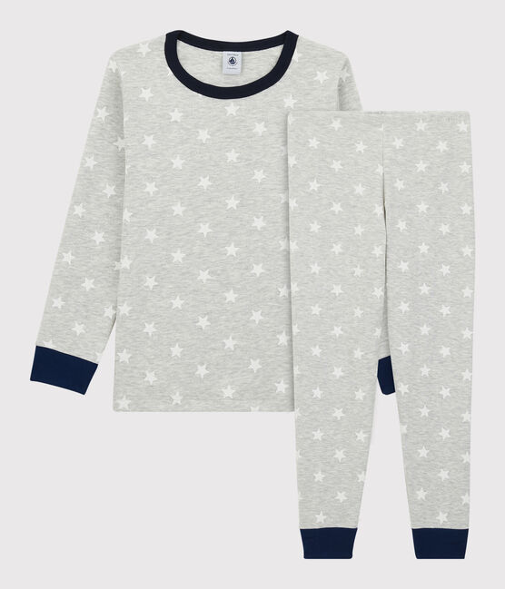 Pyjama imprimé étoiles petit garçon en coton gris BELUGA/blanc MARSHMALLOW
