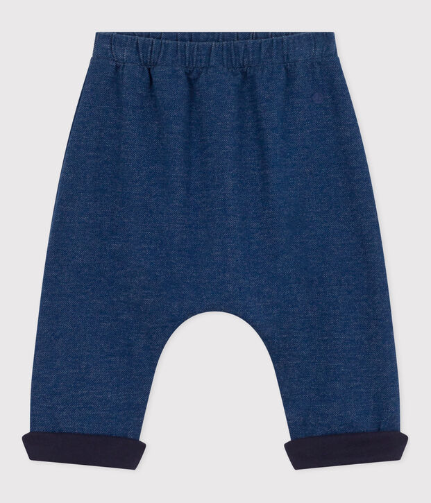 Pantalon sarouel b&eacute;b&eacute; en molleton effet denim bleu/beige
