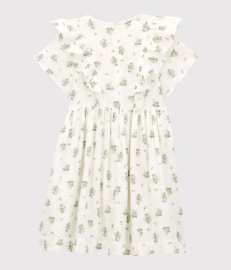 Robe imprim&eacute;e en gaze de coton bio enfant fille blanc MARSHMALLOW/blanc MULTICO