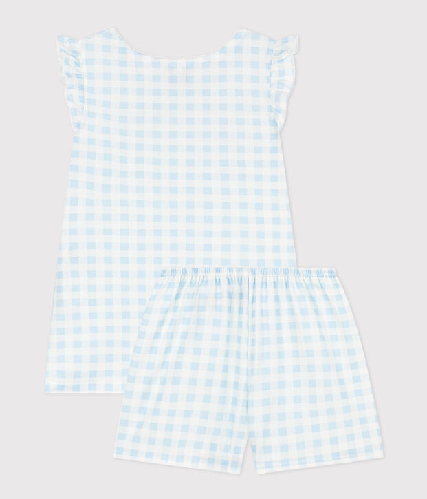 Pyjacourt imprim&eacute; vichy en coton fin petite fille blanc/bleu