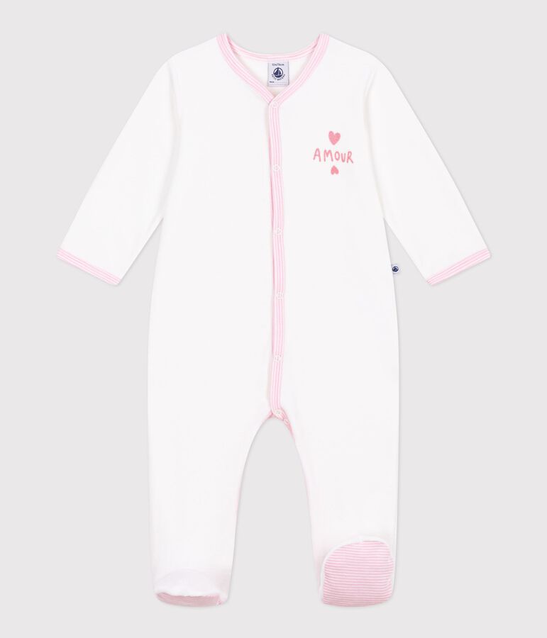 Pyjama b&eacute;b&eacute; en velours uni blanc MARSHMALLOW