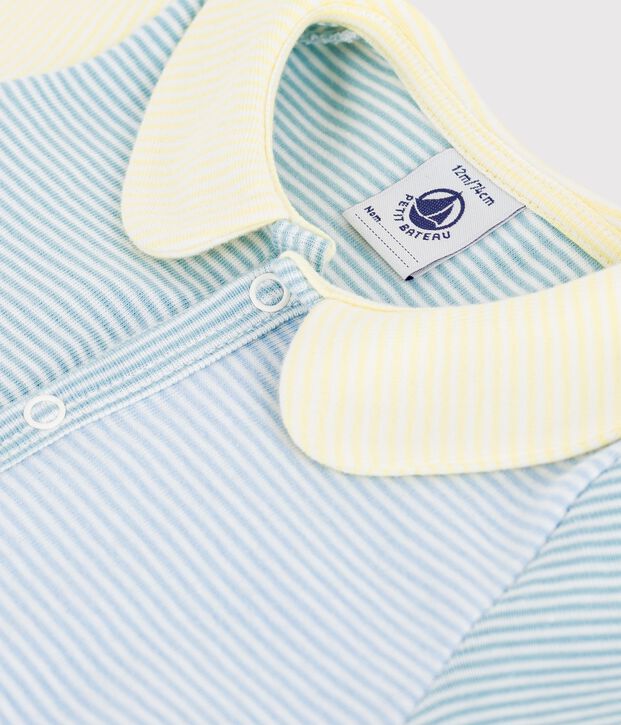 Combinaison courte b&eacute;b&eacute; en coton &agrave; col vert/blanc