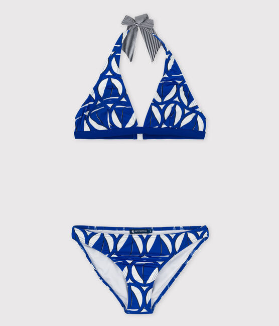 Maillot de bain 2 pièces femme imprimé blanc MARSHMALLOW/bleu PERSE/ MULTICO