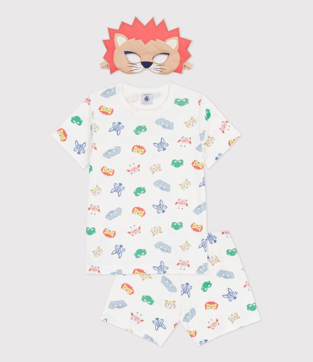 Pyjama short d&eacute;guisement enfant en coton imprim&eacute; masques blanc/multicouleur