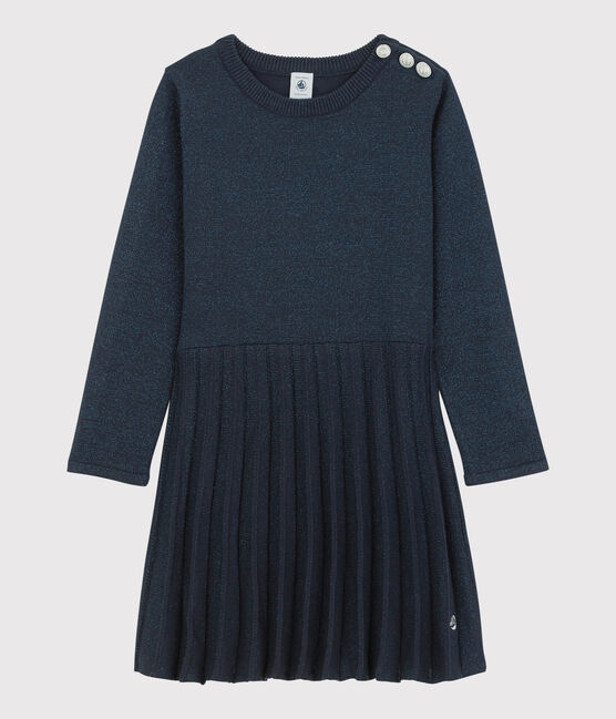 Robe manches longues coton enfant fille bleu SMOKING BRILLANT