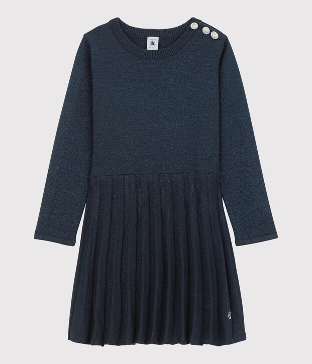 Robe manches longues coton enfant fille bleu