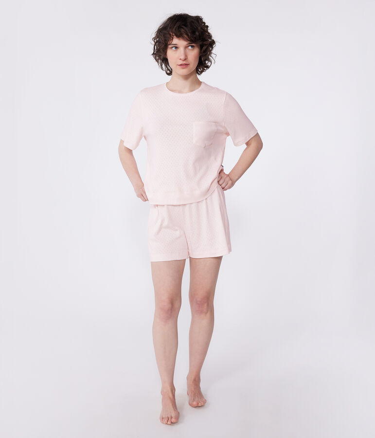Pyjama short femme en coton manches courtes rose FLEUR