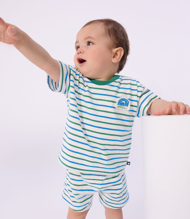 Short b&eacute;b&eacute; en coton ray&eacute; bicolore blanc/multicouleur