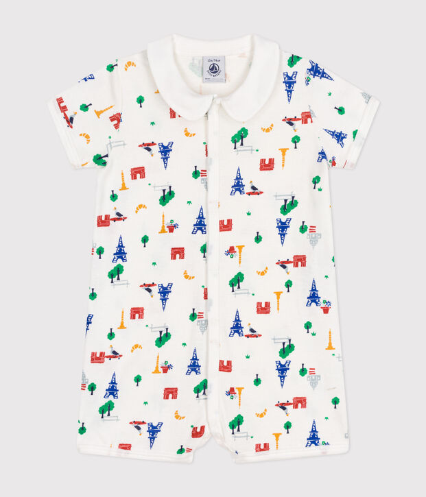 Combinaison courte en coton b&eacute;b&eacute; blanc/multicouleur