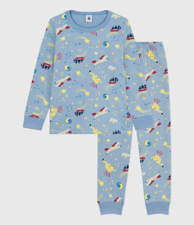 Pyjama enfant en molleton imprim&eacute; bleu/multicouleur