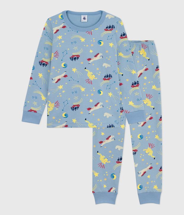 Pyjama enfant en molleton imprim&eacute; bleu/multicouleur