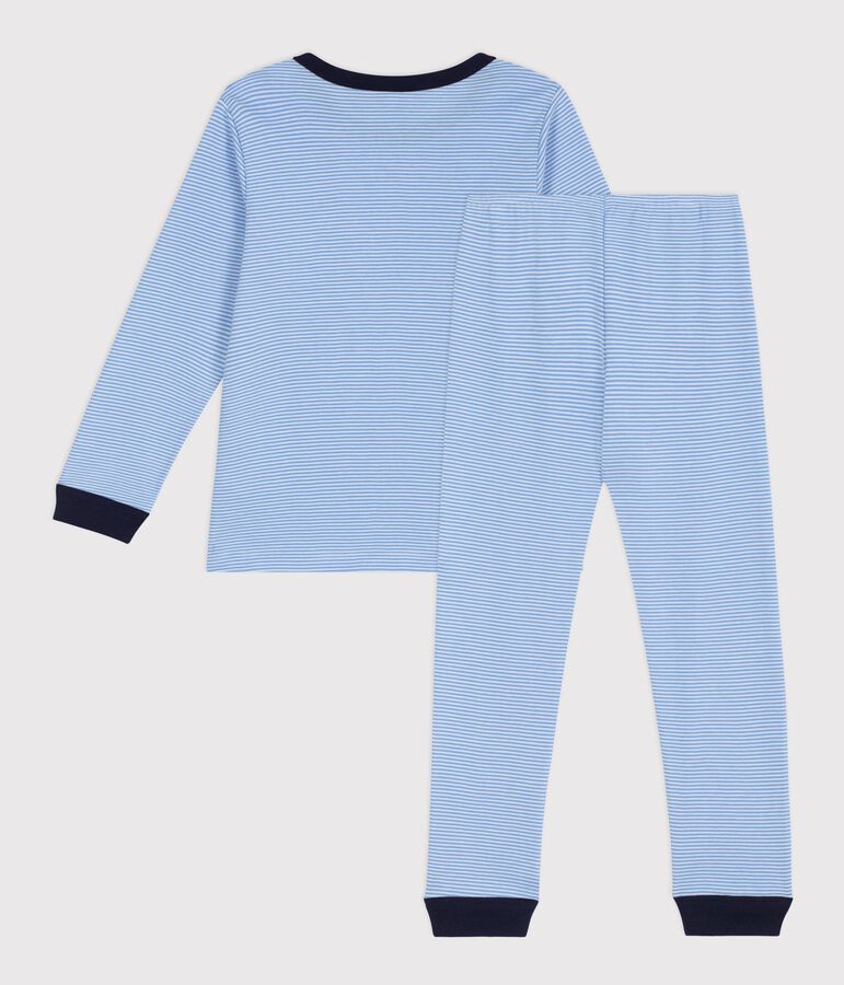 Pyjama enfant en coton &agrave; rayures bleu EDNA/blanc MARSHMALLOW